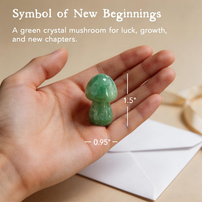 Green Aventurine Mushroom Crystal Gift for Women Friend Sister Daughter, Luck Growth New Beginnings Keepsake for Desk Office Shelf Decor, Graduation Birthday Christmas Good Luck Gift (Green)