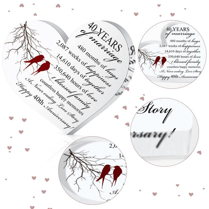 Qunclay 40th Years of Marriage Gift Wedding Anniversary Souvenir Heart Marriage Keepsake Decoration Present for Couple Parent Women Mom Husband Wife He She Friend Grandparents