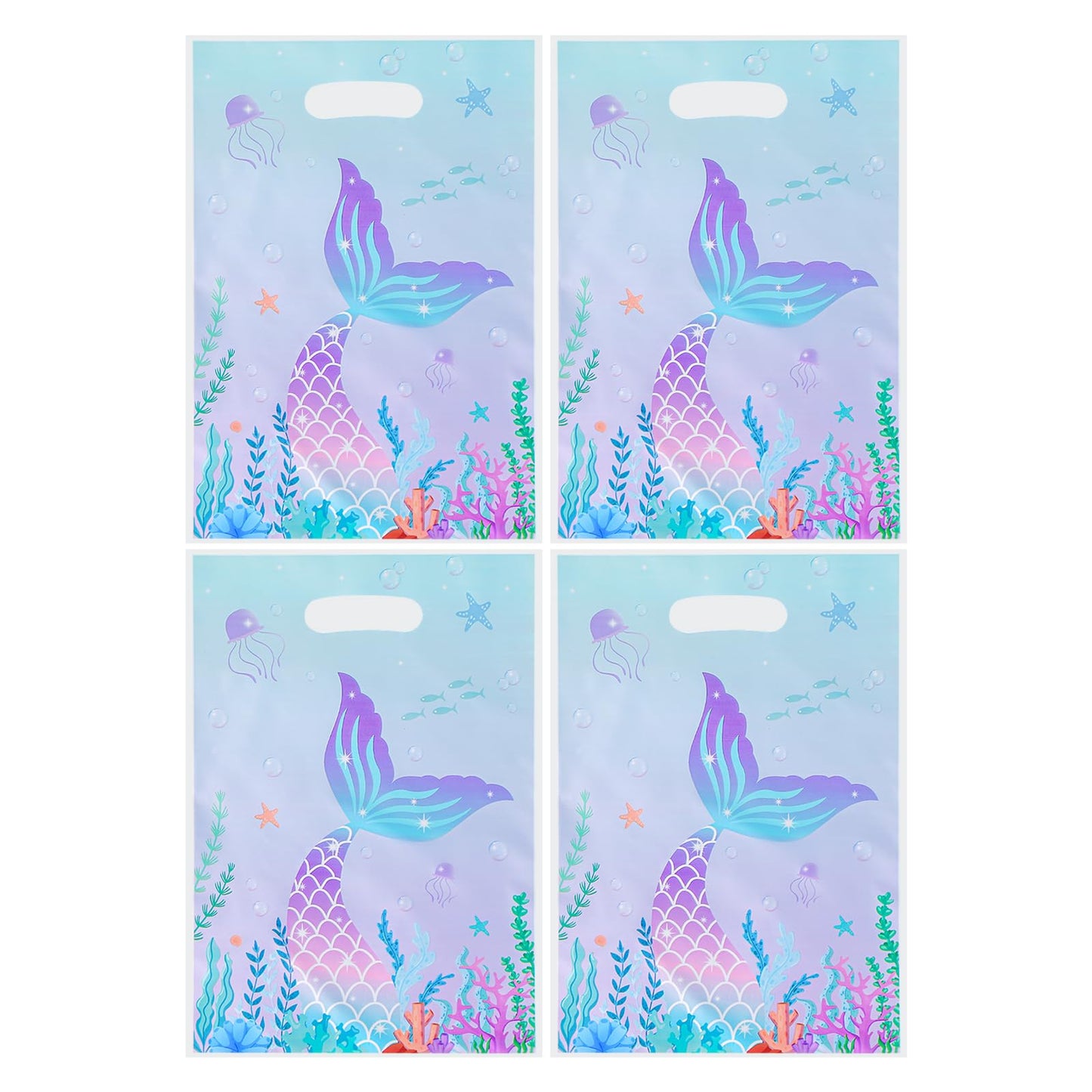 Agaommio 40PCS Mermaid Party Favor Bags Christmas Gift Bag Under the Sea Plastic Gift Bag Goodie Bags Mermaid Tail Treat Bag with Handles for Girls Kids Birthday Party Supplies 6.3"x 9.45"