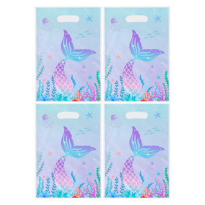 Agaommio 40PCS Mermaid Party Favor Bags Christmas Gift Bag Under the Sea Plastic Gift Bag Goodie Bags Mermaid Tail Treat Bag with Handles for Girls Kids Birthday Party Supplies 6.3"x 9.45"