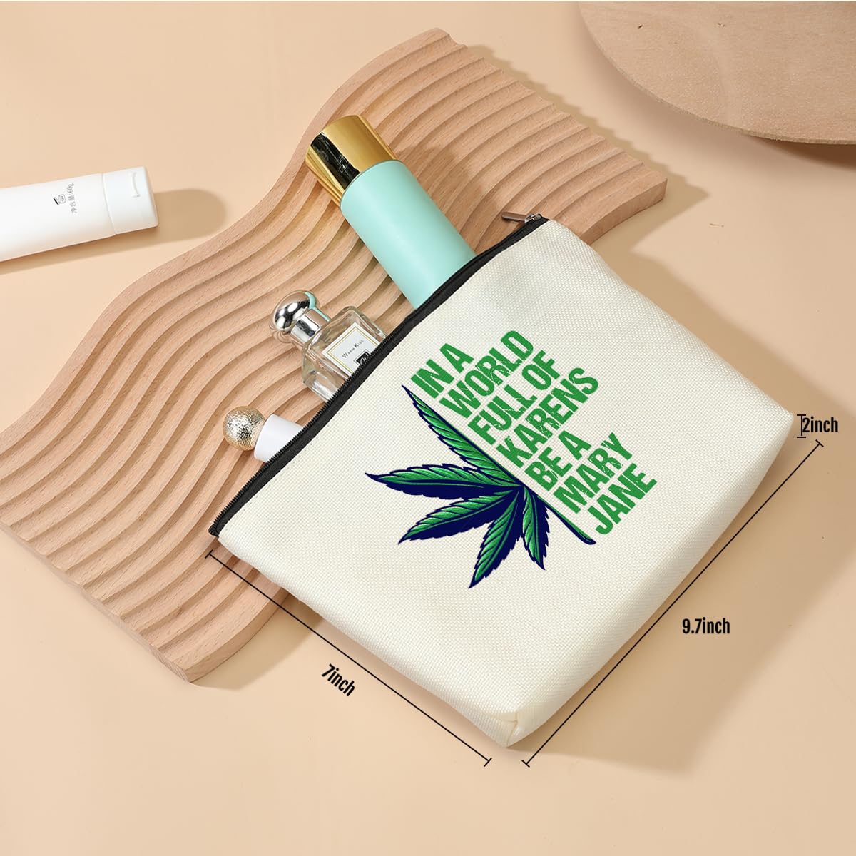 Inspired Marijuana Weed Leaf Cosmetic Bag Makeup Bag Funny Quotes Friendship Gifts for Women Friends Mom Grandma Sister Bestie Daughter Graduation Birthday Christmas