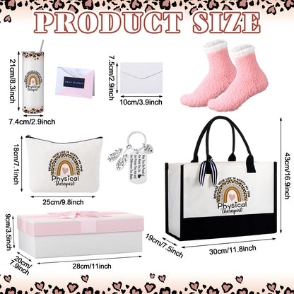 Geiserailie 8 Pcs Physical Therapist Appreciation Gifts for Women Including Large Tote Bag Cosmetic Bags Tumbler Cup Plush Socks Metal Keychain Card and Envelope for PT Doctor Student Gifts