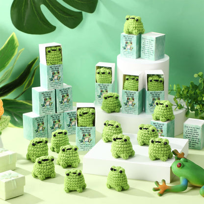 Wettarn 36 Sets Frog Pocket Hug Token Gifts Bulk Crocheted Frog with Box Encourage Positive Greeting Gifts for Women Passover Friend Employees Staff Office Teacher Nurse Week