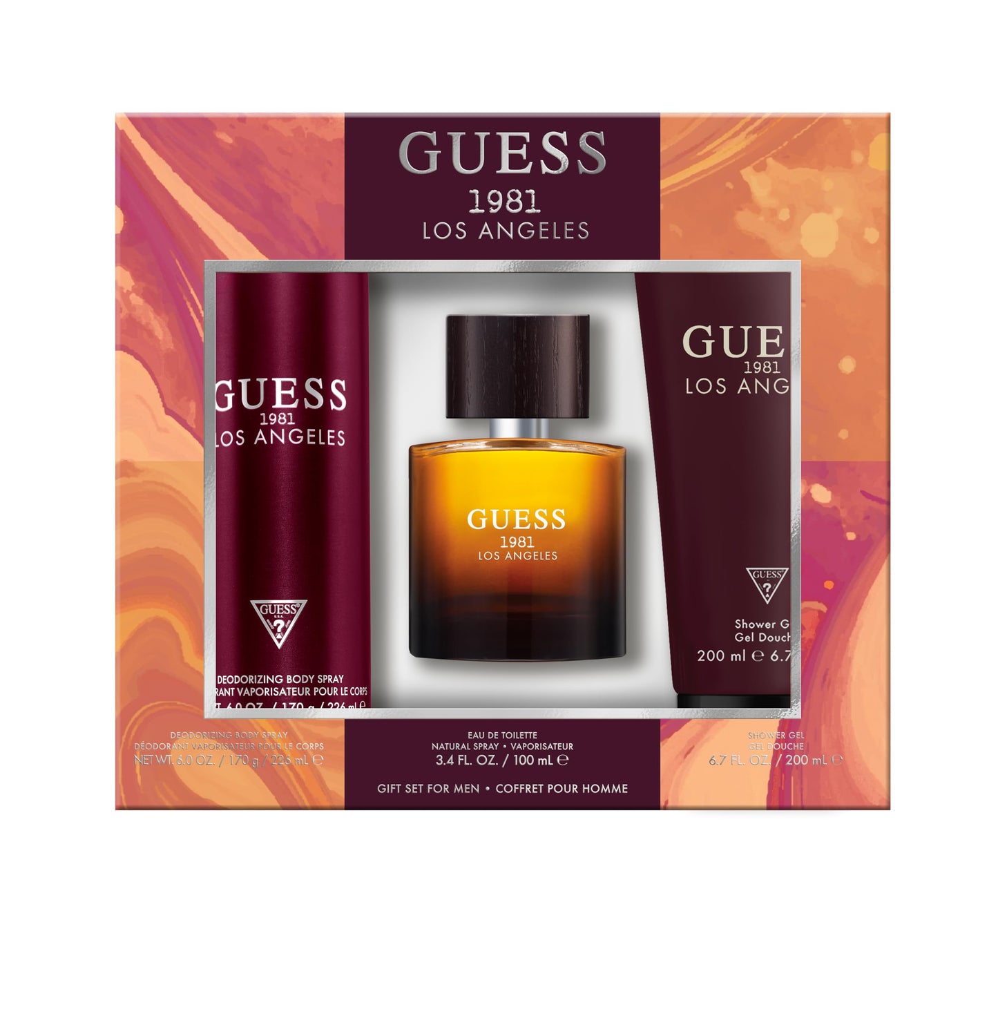 Guess 1981 Los Angeles Men/Homme Eau de Toilette 3 Piece Gift Set - Cologne Spray 3.4 Fl. Oz., Deodorizing Body Spray 6.0 Oz., & Shower Gel 6.7 Fl. Oz.