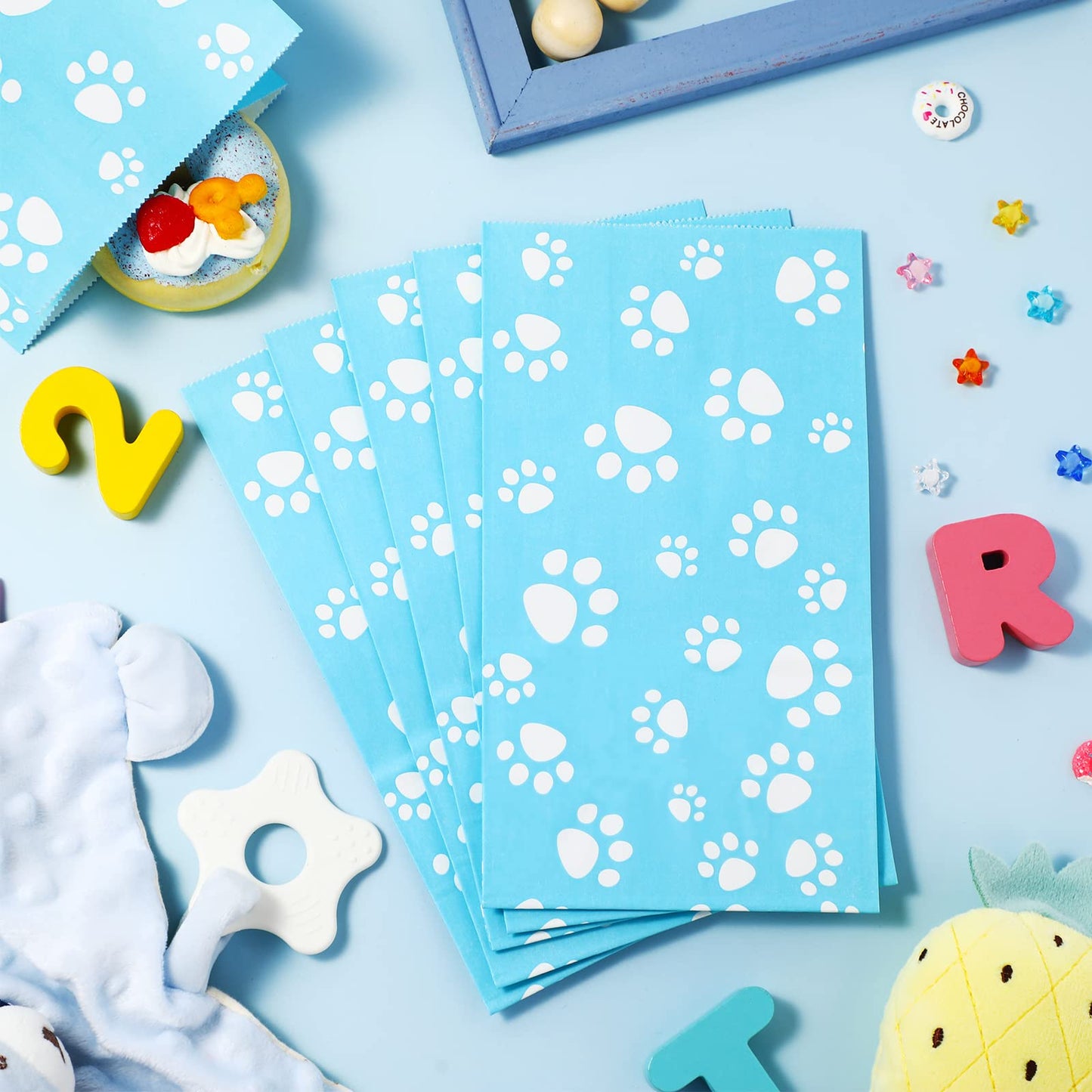 Blulu 36 Pack Dog Paw Gift Paper Bags Dog Paw Treat Goodie Bags Party Favors for Cat Pet Party Favor(Blue)