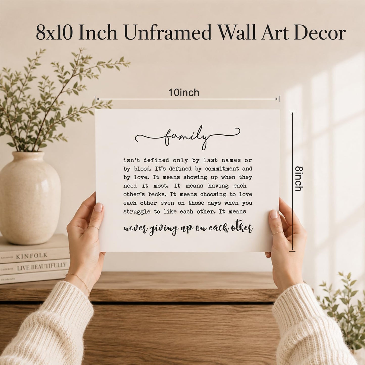 OFlyDesigns Family Definition Wall Art, Family Quote Print, Entryway Family Sign, Farmhouse Home Decor, Adoption Gift for Blended Families, Neutral Living Room Wall Decor, Unframed (8x10, Unframed)