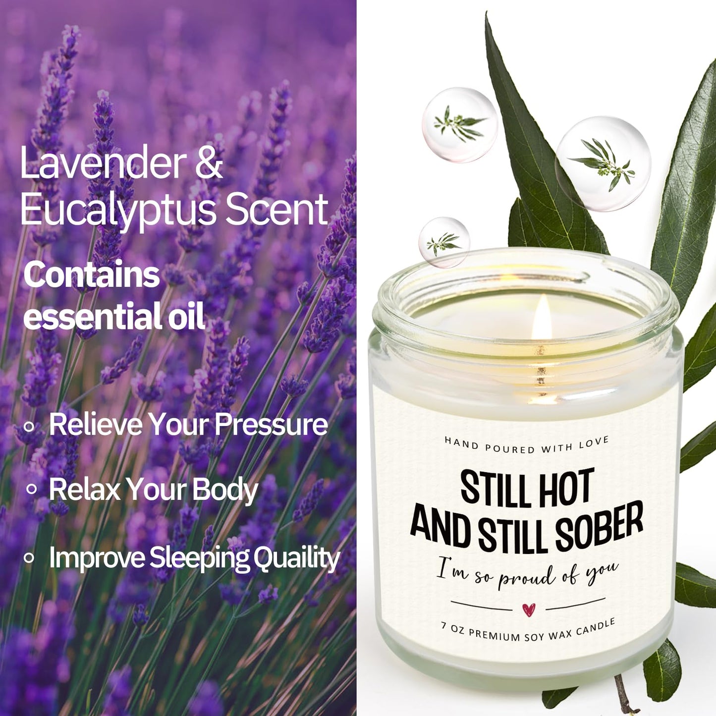 Sobriety Gifts for Women Men, 1 Year 2 Year Sober Gifts, Best Sobriety Recovery Gift, Sober Celebration, Anniversary, Proud of You Presents for Her - Handmade Lavender Scented Candle 7oz