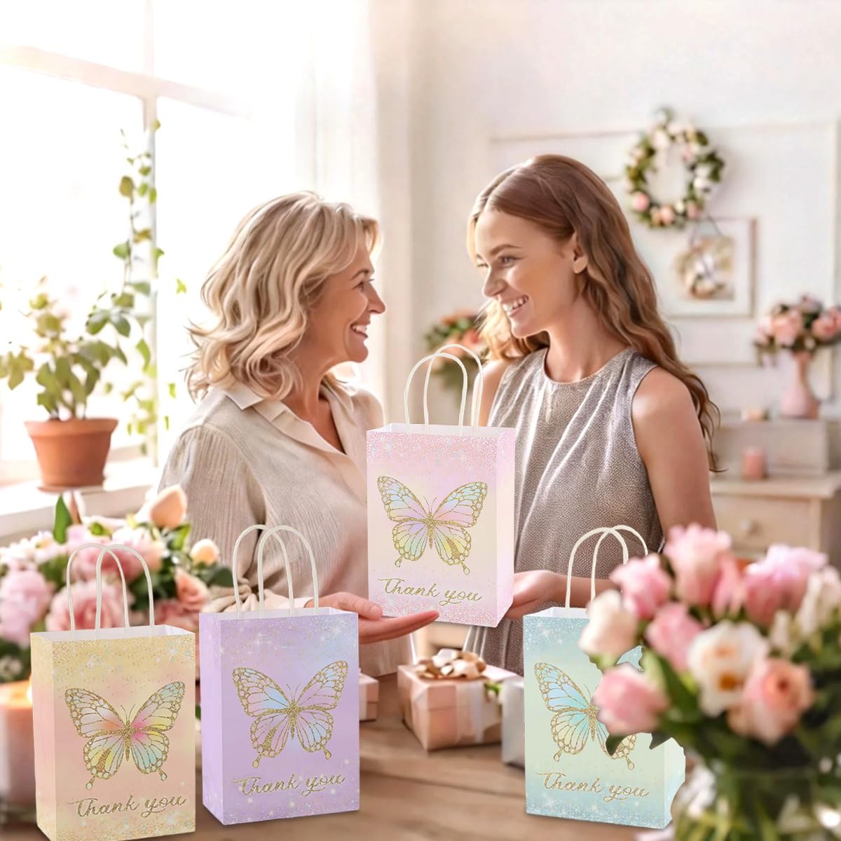 piqiya 24pcs Butterfly Birthday Goodie Bags,Party Favor Gift Bags,Colorful Gift Bag for Baby Shower, Wedding