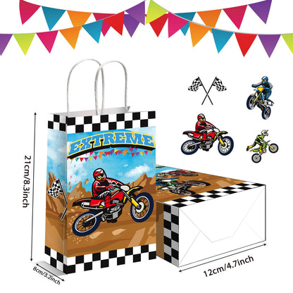 gisgfim 16pcs Dirt Bike Party Gift Treat Bag Dirt Bike Theme Party Decorations Candy Goodie Favor Bags with Handle Dirt Bike Birthday Party Baby Shower Supplies for Boys