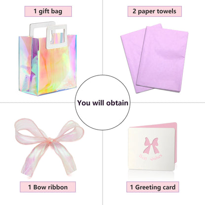 KeerxunBag 1 Pack Holographic Gift Bags with Handles & 2 Tissue Paper Sheets – Iridescent Transparent Reusable Bags for Women, Girls, Birthdays, Weddings，Purple Gift Bag
