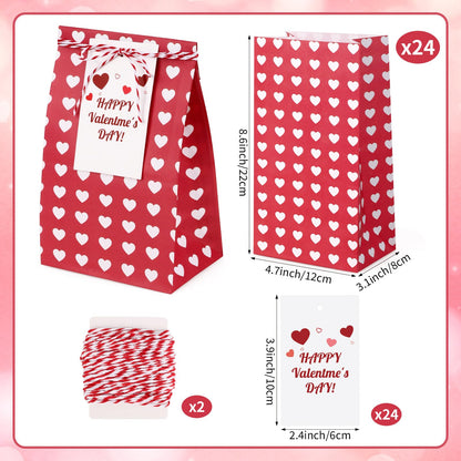 Abilat 24 Pack Valentines Gift Bags with Cards Valentine Gift Treat Bag Mini Goodie Bags for Valentine's Day Gifts Wrapping Party Favors, Classroom Exchange Prizes