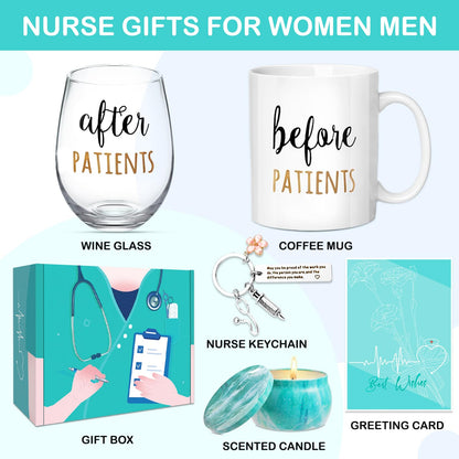 Before Patients After Patients Gift Set, 13 oz Coffee Mug and 19 oz Stemless Wine Glass for Dentists, Doctors, Nurse, Hygienists,Assistants, Physician, Nurses' week Graduation Birthday Gifts for Women