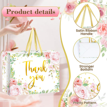We Appreciate You Gift Bag Floral Thank You Gift Bag with Tissue Paper Greeting Card Appreciation Gifts Wrapping Paper with Handle for Business Retirement Wedding Teacher Birthday Party Supplies