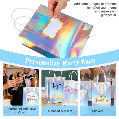 IMengjbang 40 Pcs Iridescent Gift Bags with Handle, 8.3 x 5.9 x 3.1 Inch Holographic Glossy Paper Goodie Bags Reusable Glitter Party Favor Tote for Birthday Wedding Bachelorette Party Boutique