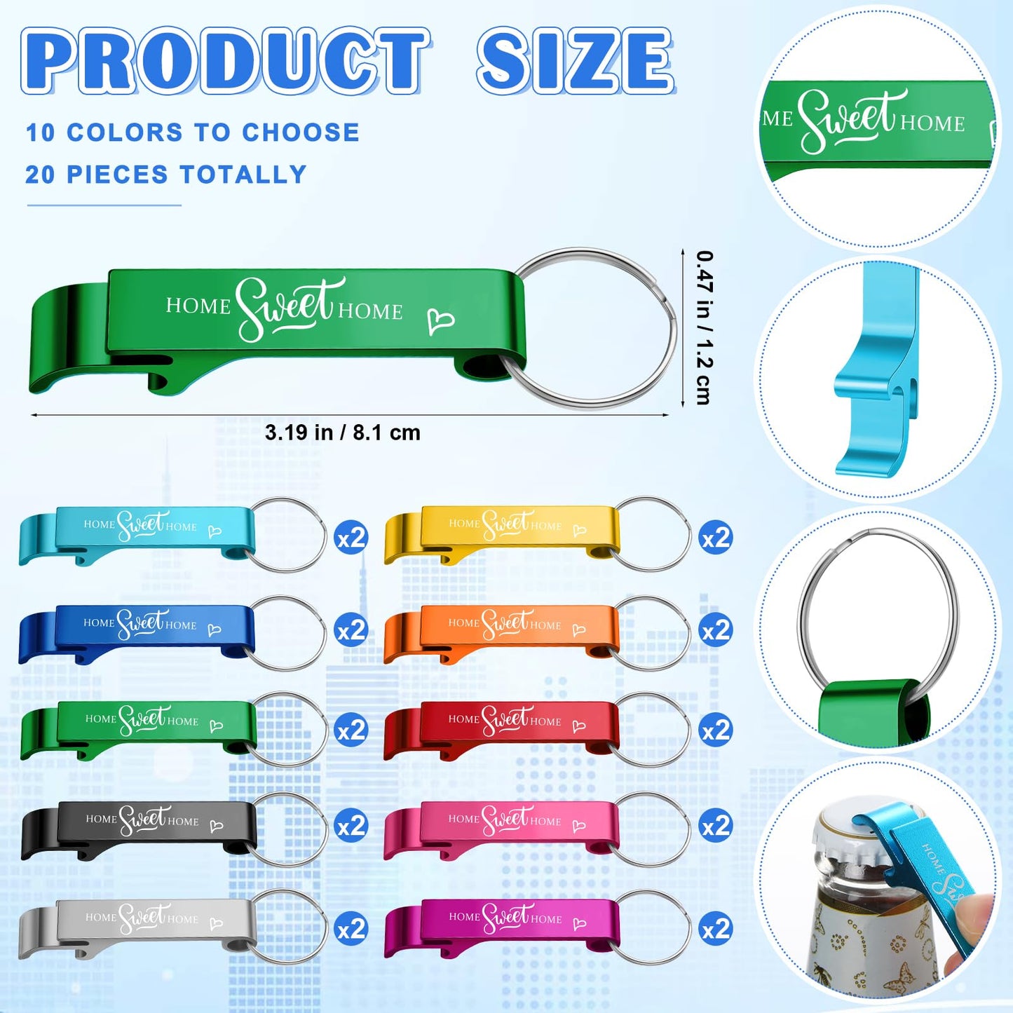 Tondiamo 20 Sets Estate Agent Gifts for Clients Bulk Home Sweet Bottle Opener Keychains Thank You Cards and Organza Bags Real Estate Agent Supplies Closing Gifts for Home Buyers