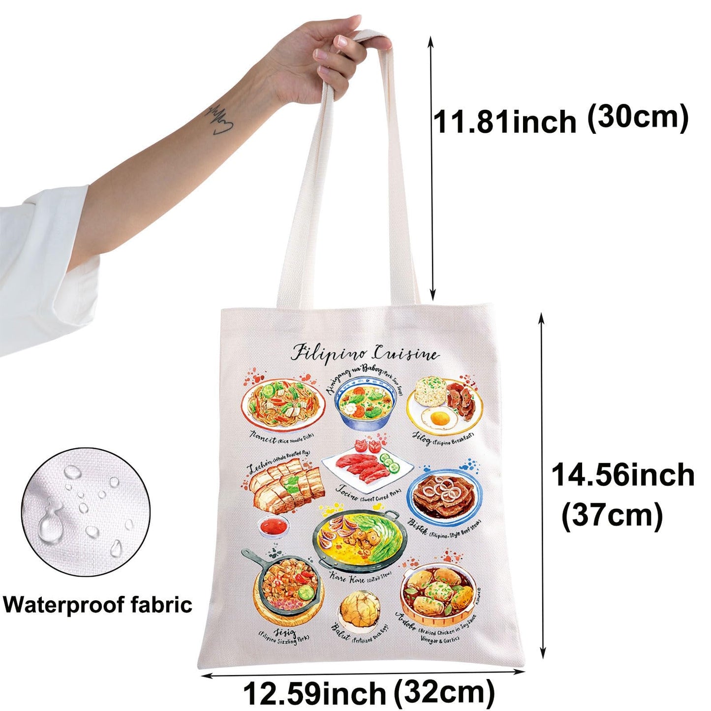 BWWKTOP Filipino Cuisine Tote Bag Philippines Travel Gifts Philippines Culture Shoulder Bag Filipino Vacation Gift