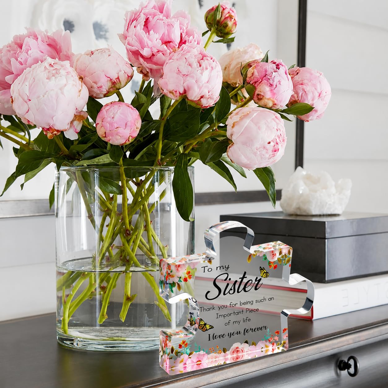 VELENTI Gifts for Mothers Day - Sister Engraved Acrylic Puzzle Piece with Heartfelt Message - Perfect Sister Birthday, Thanksgiving, Paperweights - Cute Decoration for Home, Office