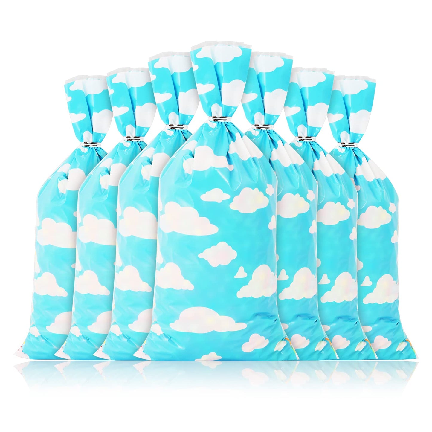 Lecferrarc 100 Pcs Blue Sky White Clouds Treat Bags White Clouds Print Cellophane Candy Bags Cartoon Story Party Favors with Twist Ties for Birthday Party Baby Shower Supplies