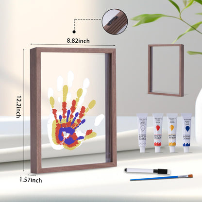 CHERRY CHEERS Family Handprint Kit, DIY Craft Keepsake Wooden Frame, Endless Gift Set, Non-Toxic Paints, Transparent Sheets (Brown)
