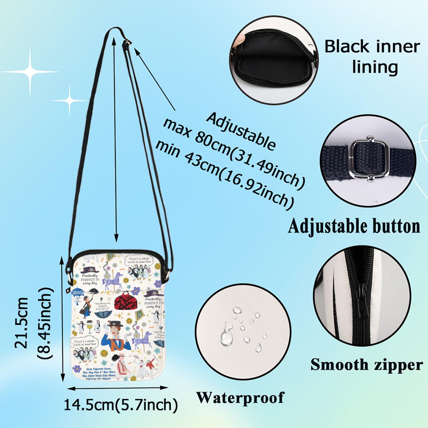 G2TUP Mary Musiacl Crossbody Bag Mary Fans Gift Practically Perfect in Every Way Shoulder Bag Mar-y Movie Merch