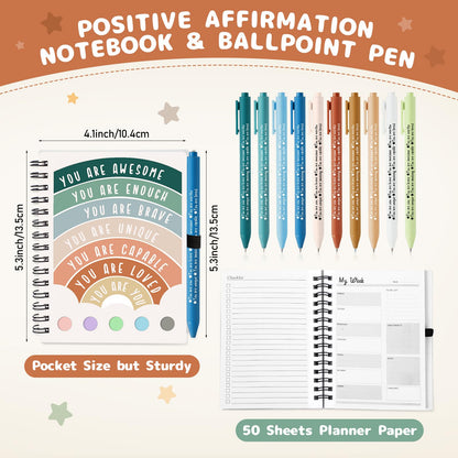 20 Pcs Mental Health Awareness Gifts Wellness Gifts Bulk Include 10 Mental Health Planners Journals with Sticky Notes 10 Positive Affirmation Pens Self Care Item for Coworker Teacher Student