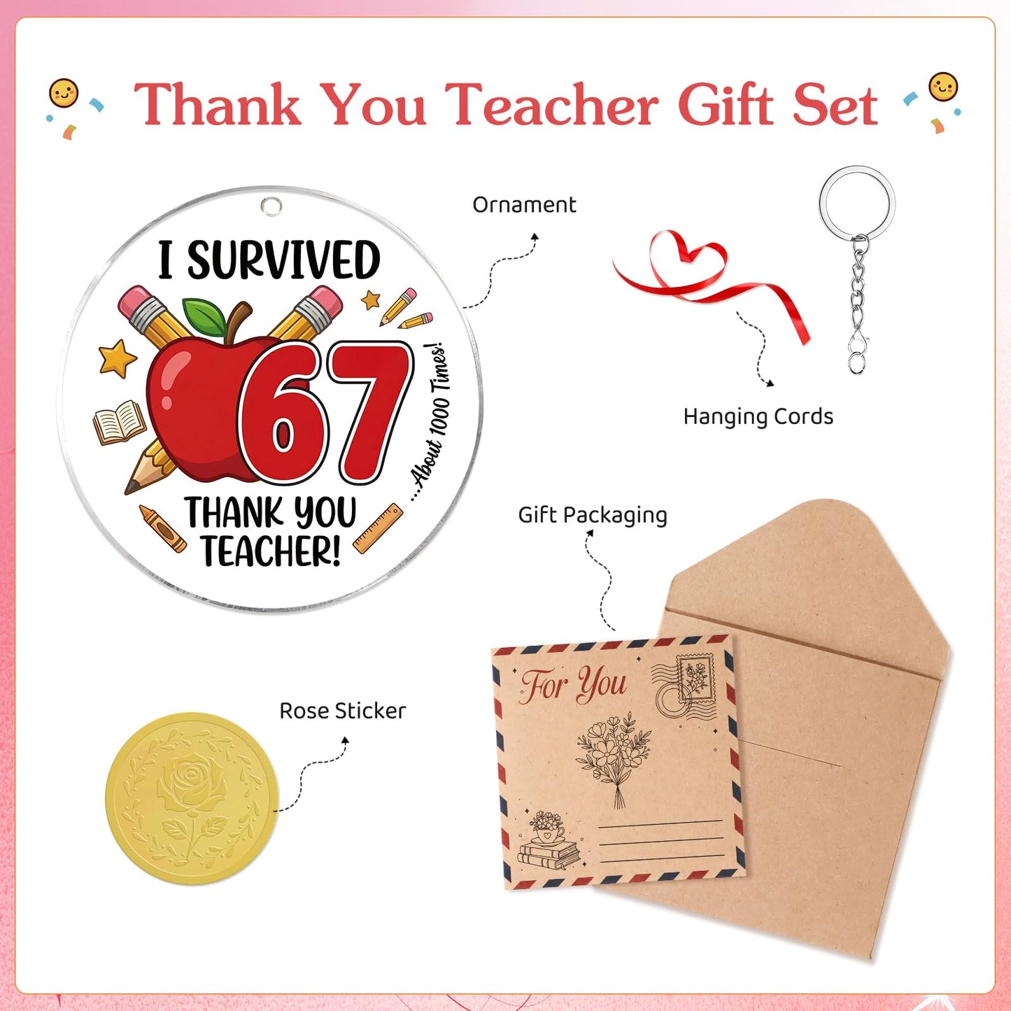 SICOHOME Funny Teacher Appreciation Gifts - Middle School Trendy 67 Meme Thank You Teacher Gifts for Women Men End of Year from Students Gen Z Teens 5th 8th Grade Graduation Ornament Decor
