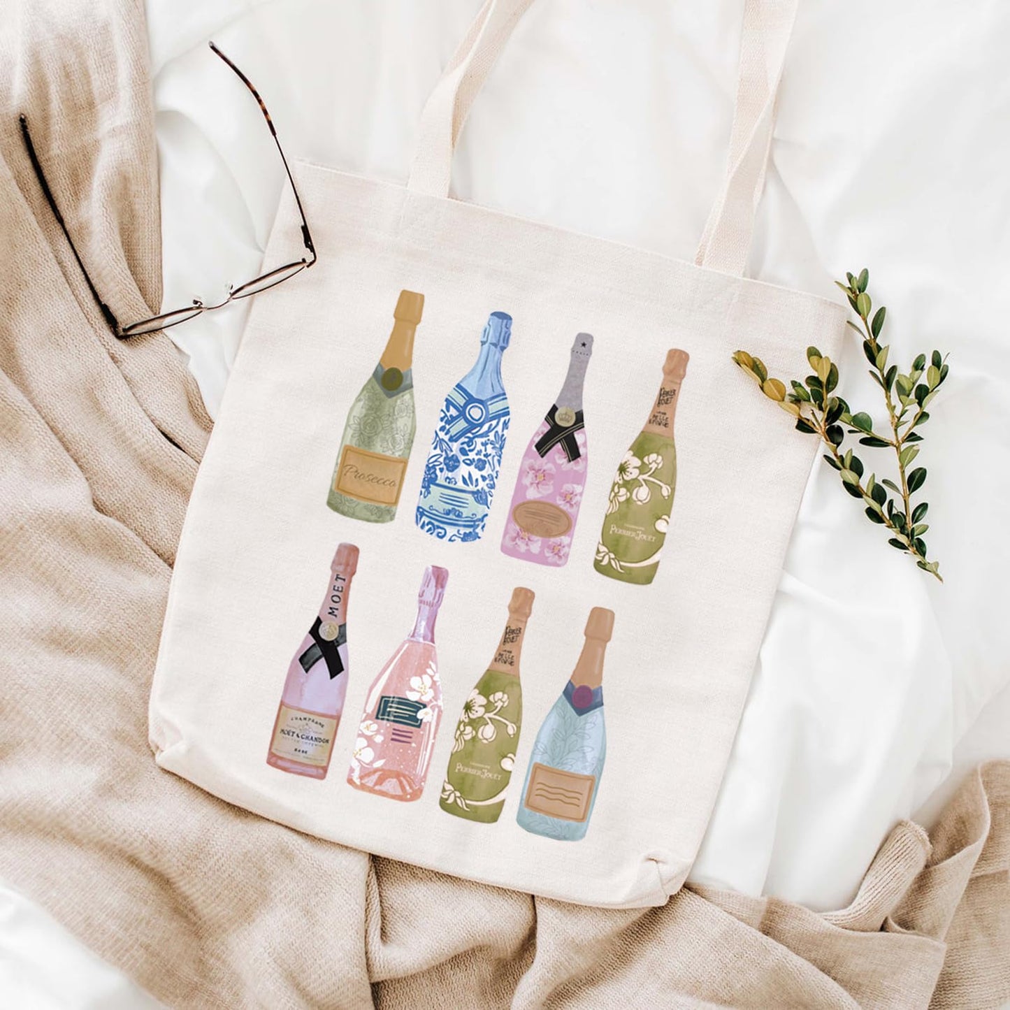WCGXKO Funny Champagne Lover Gift Home Bar Merch Themed Flour Sack Tote Shopping Bag (Moet)