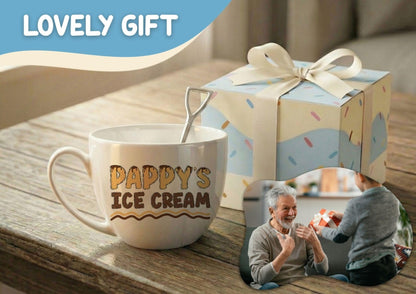 InnoBeta Pappy Gifts, Fathers Day Gift Ice Cream Bowl Scoop Shovel Spoon Set, Pappy Ice Cream Gift from Grandkids Grandchildren, Ideal Xmas Birthday Father's Day Grandpa Present