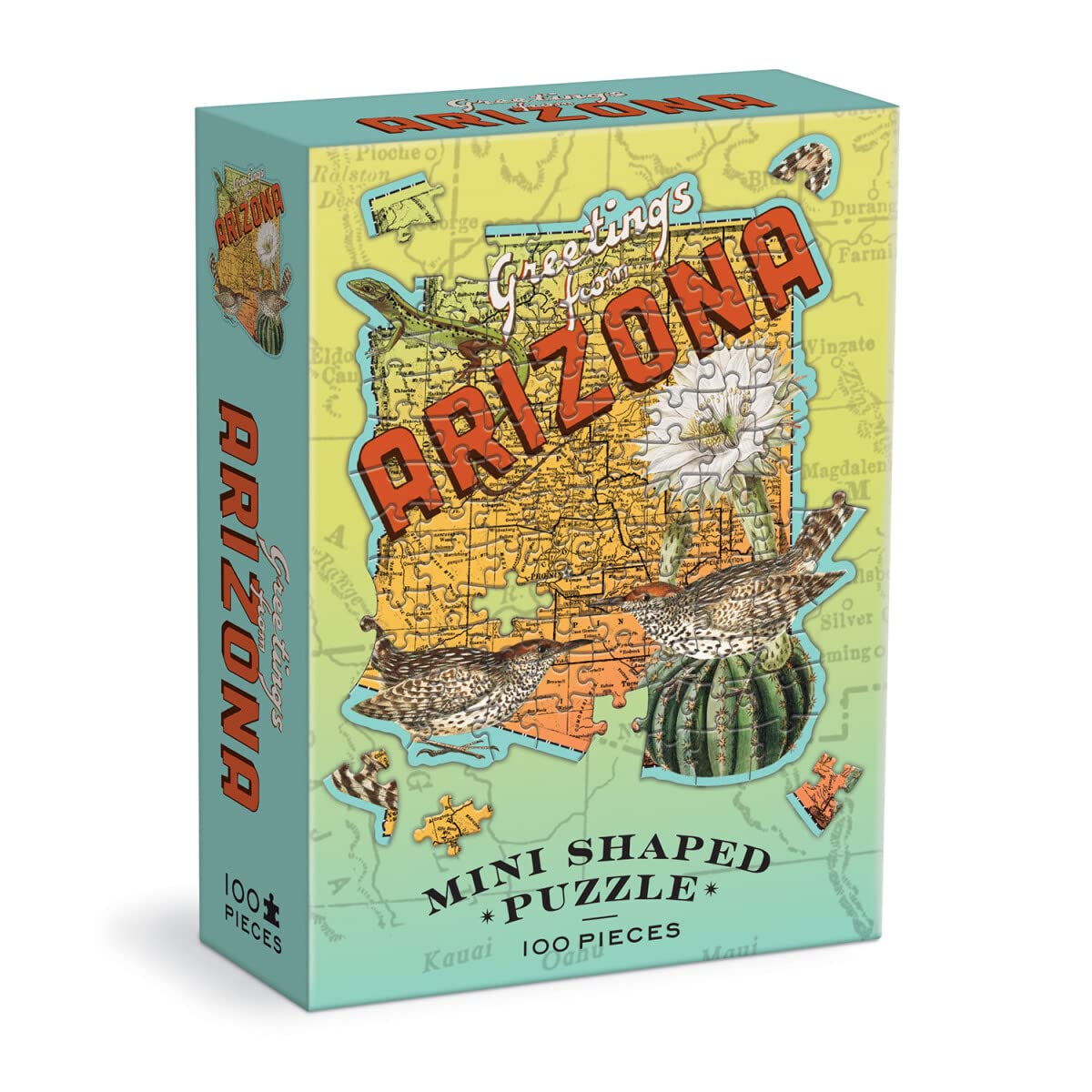 Galison Arizona Mini Shaped Puzzle - 100 Jigsaw Pieces Featuring Art by Bestselling Artist Wendy Gold, Die-Cut Mini Shaped Puzzle, Makes a Great Gift!