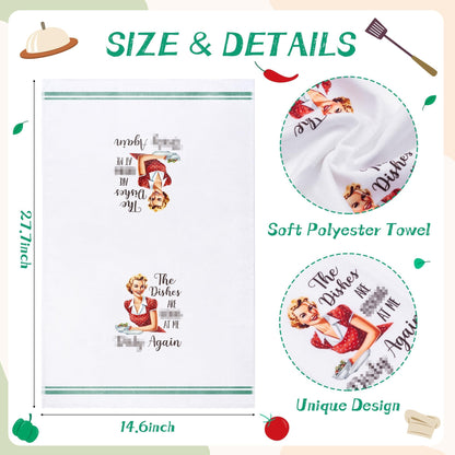 R HORSE 5Pcs Funny Kitchen Dish Towels, Funny Joked Themed Kitchen Dishcloth Absorbent Retro Sassy Lady Cleaning Dishcloth Bar Hilarious Hand Towel Gifts for Hostess Mom Women Housewarming