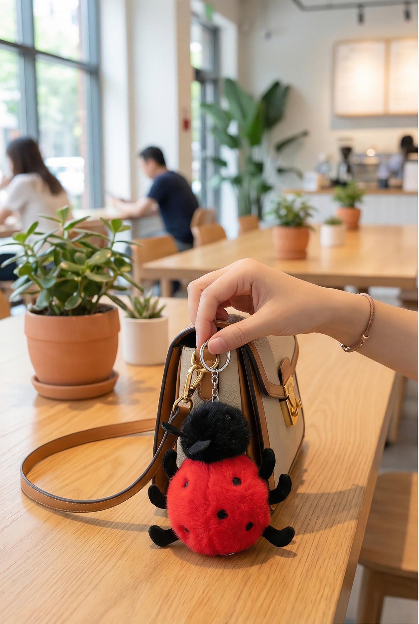 Cute Ladybug Insect Stuffed Animal Plush Keychain, Kawaii Bee Snail Moth Spider Keyring Bag Charms for Handbags