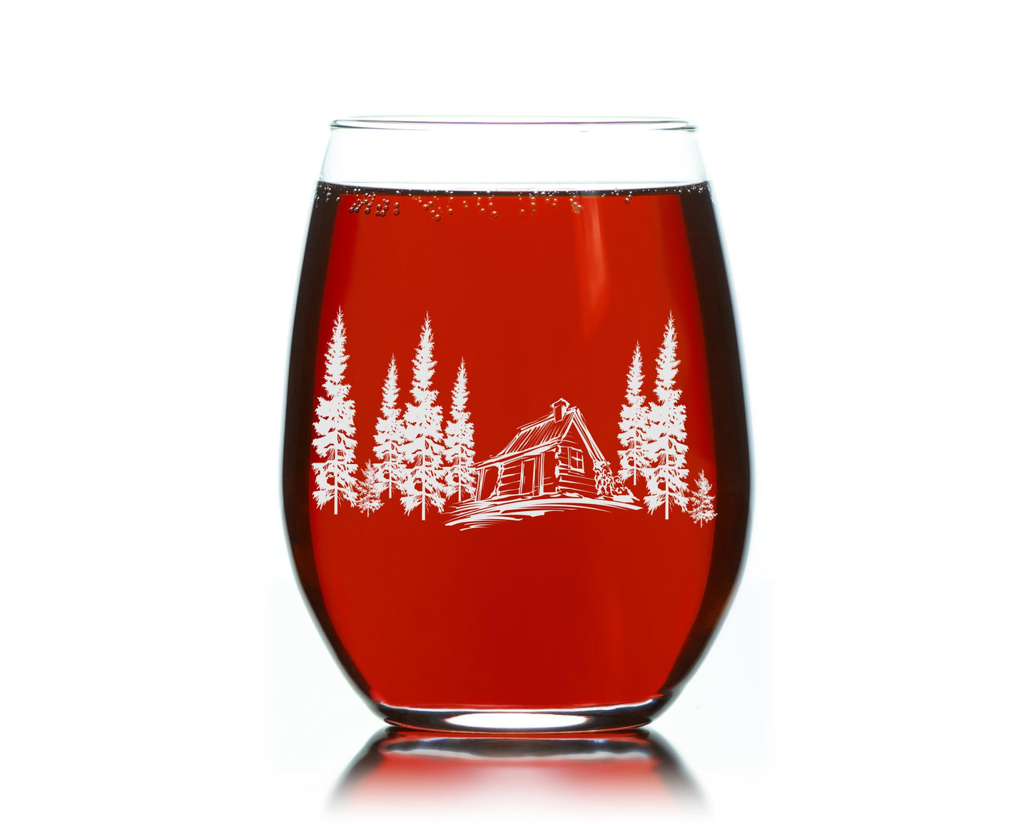 C M - Cabin in the Woods Stemless Wine Glass - 17 oz - Glass - Cabin Themed Gift for Men and Women