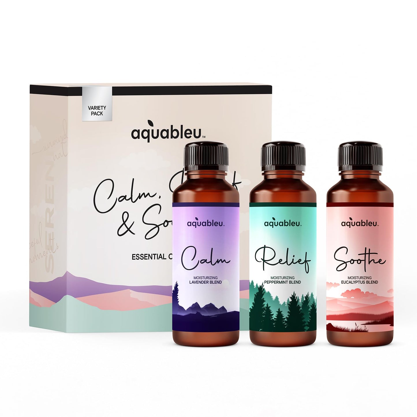 Essential Message Oil Gift Set – Serenity Trio Sooth, Calm, Relief Includes Lavender, Peppermint & Eucalyptus Massage Oil Blends 80 ML in Beautiful Packaging – Great Gift for Women