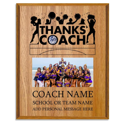 Personalized Coach Plaque - Custom Award with Name, Team Picture & Year - Coach Gift for Appreciation, Retirement, Soccer, Football, Baseball, Cheer (Cheerleading, 9" X 12")