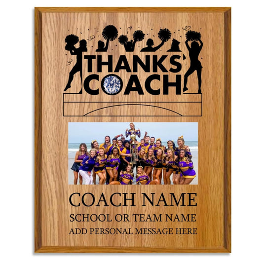 Personalized Coach Plaque - Custom Award with Name, Team Picture & Year - Coach Gift for Appreciation, Retirement, Soccer, Football, Baseball, Cheer (Cheerleading, 9" X 12")