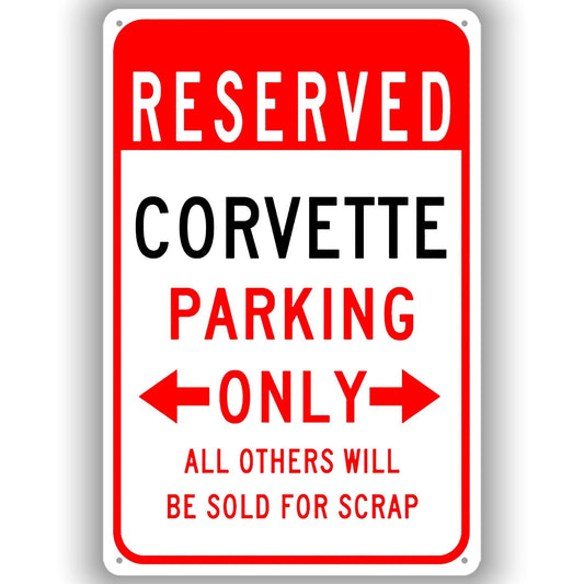 Reserved Corvette Parking Only Sign - Vintage Tin Metal Sign, Humorous Warning Novelty Garage Man Cave Wall Art for Car Enthusiasts, 12x8 Inches