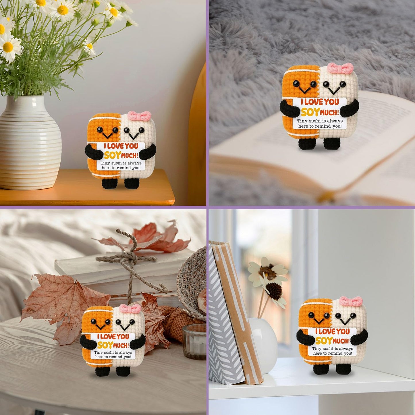 Mini Funny Handmade Crochet Sushi, Positive Emotional Support Sushi Gifts for Women Men Coworker