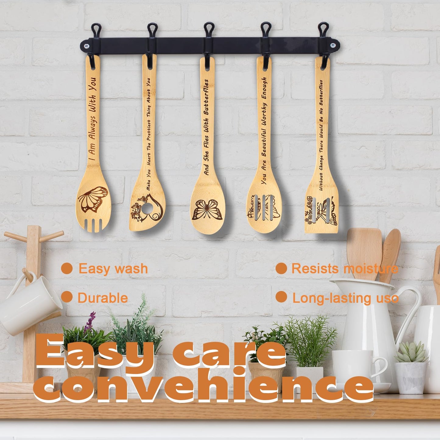 Butterfly Wooden Cooking Spoons Butterfly Kitchen Decor Butterflies Gifts for Women Funny Engraved Bamboo Butterflies Kitchen Accessories Mother Day Home Decor Wedding Lover Gifts