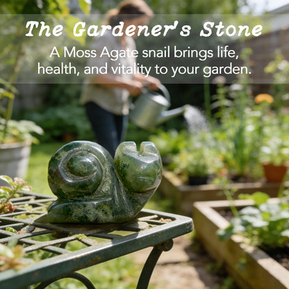 Moss Agate Crystal Garden Decor - Green Thumb Gardening Gift for Plant Lovers, Natural Stone Lucky Charm for Garden Soil, Potted Plants, Indoor Outdoor Nature Decor (Snail)