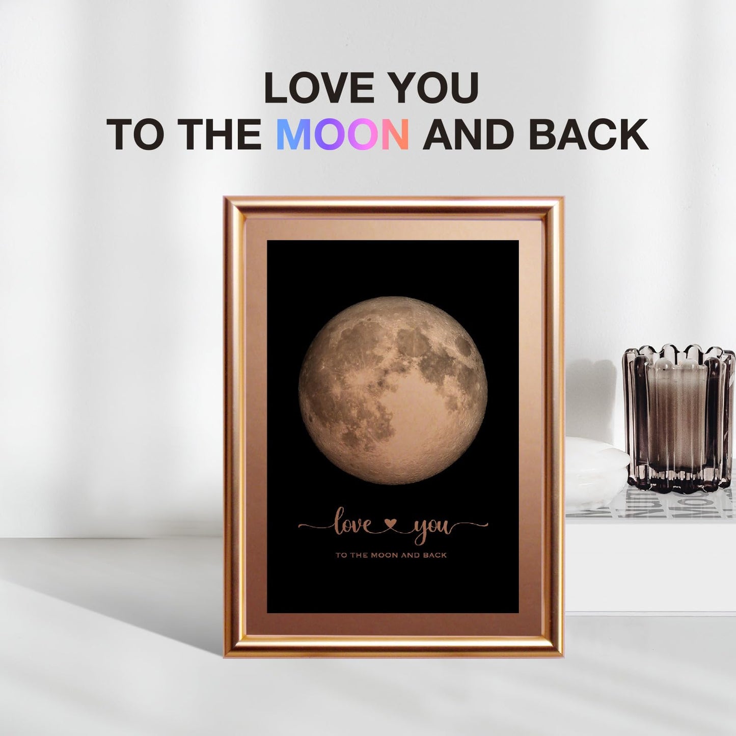 IGREAN I Love You to the Moon and Back - Bronze Moon Print in Frame, Great Gift for Special Occasion, Engagement, Wedding, Anniversary, Mother 's Day Gift