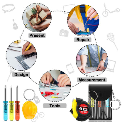 Jutom 45 Pcs Mini Construction Helmet Keychains Tape Screwdrivers Tool Adult Men Gifts Bulk for Easter Egg Stuffers Father's Day Construction Party Favors Gifts