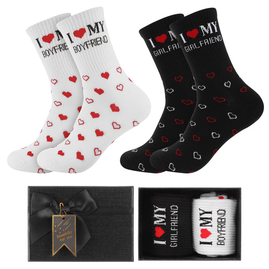 Funny Couple Socks for Boyfriend/Husband with Gifts Box, I Love My Boyfriend/Girlfriend Socks, Boyfriend/Husband Romantic Gifts for Anniversary Birthday