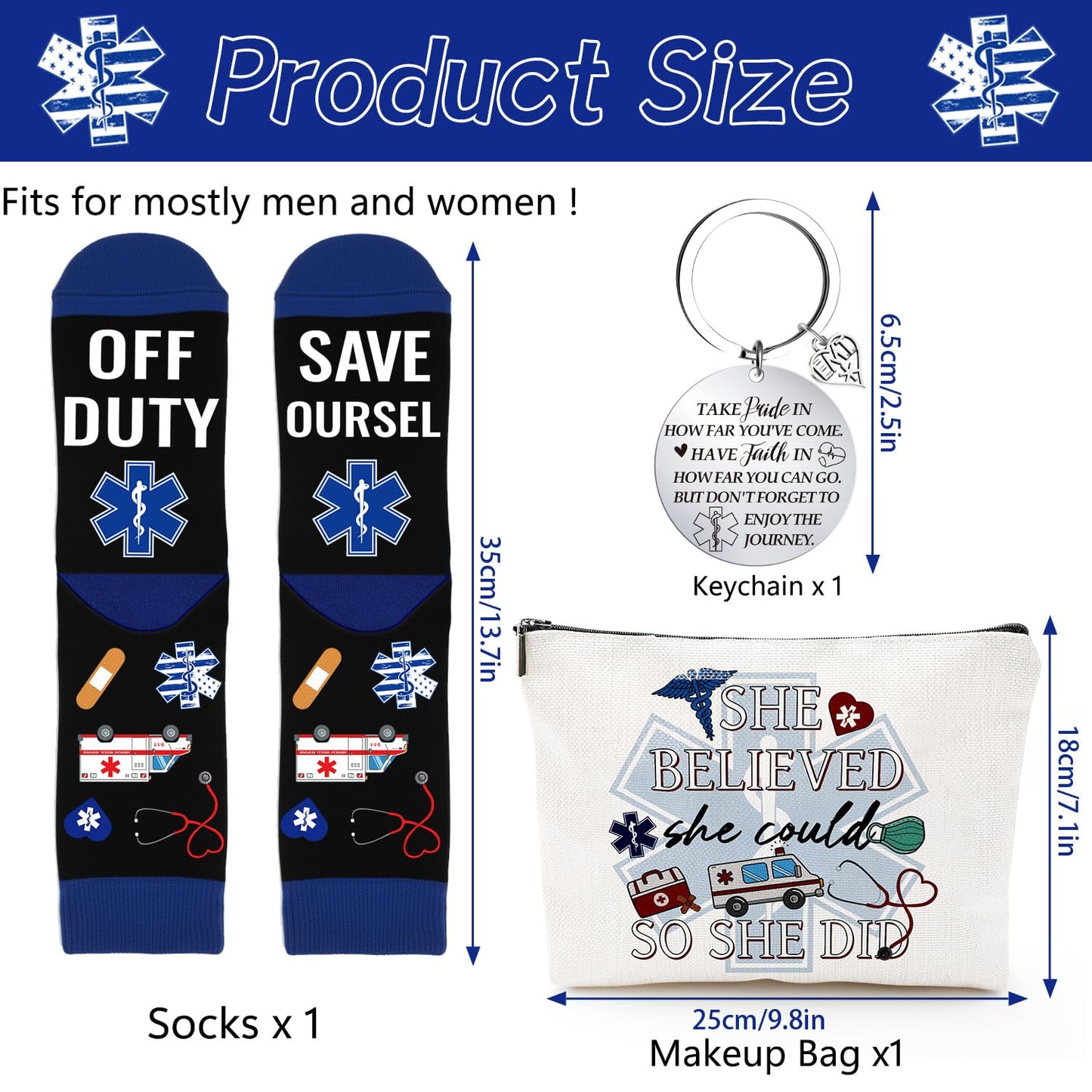 EMT Gifts for Women - 3Pcs Paramedic Gifts Sets, Emergency Medical Technician Makeup Bag Keychain Socks, Christmas EMS Week Appreciation Graduation Retirement Birthday Present for EMT Nurse