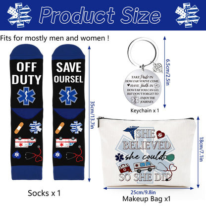 EMT Gifts for Women - 3Pcs Paramedic Gifts Sets, Emergency Medical Technician Makeup Bag Keychain Socks, Christmas EMS Week Appreciation Graduation Retirement Birthday Present for EMT Nurse
