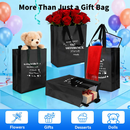 40 Pcs Reusable Gift Bags with Handles - Include 20 Iridescent Gift Bags & 20 Tissue Paper - Employee Appreciation Gifts Bulk for Staff, Team, Coworker, Teachers, Nurse, Thank You Gifts (Black)