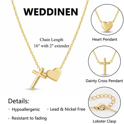 WEDDINEN First Communion Confirmation Baptism Jewelry Gifts for Teens Girls Kids,Cross Heart Necklace for Women Girls Christian Religious Stuffers Jewelry Gifts for Kids