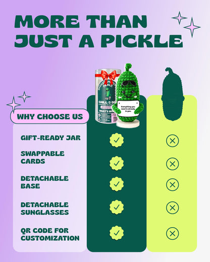 Emotional Support Pickle. Premium Handmade Crochet Plush. 15 Motivational Swappable Cards and Customizable QR Messages. Funny Gift. Perfec for Friends, Coworkers, Motivational Gift.