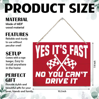 Funny Corvette Sign - Yes it's Fast No You Can't Drive It, Decorative Wooden Hanging Wall Plaque, Corvette Wall Art for Home Man Cave or Garage Decor, Car Lover Gift, 7.9 x 10.2 Inches
