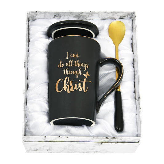 YHRJWN Christian Gifts for Women Men, I Can Do All Things Through Christ Mug, Religious Gifts, Priest Mug, Inspirational Coffee Mugs, Faith Cup, Christmas Gifts for Christian Friends, 14Oz