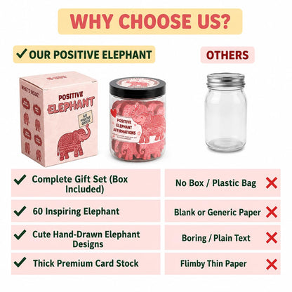 DEARMINE Positive Elephant Jar with 60 Affirmation Cards, Elephant Gifts, Christmas Home Office Desk Decoration, Friendship Gifts for Women, Gift for Best Friends, Sisters, Mom